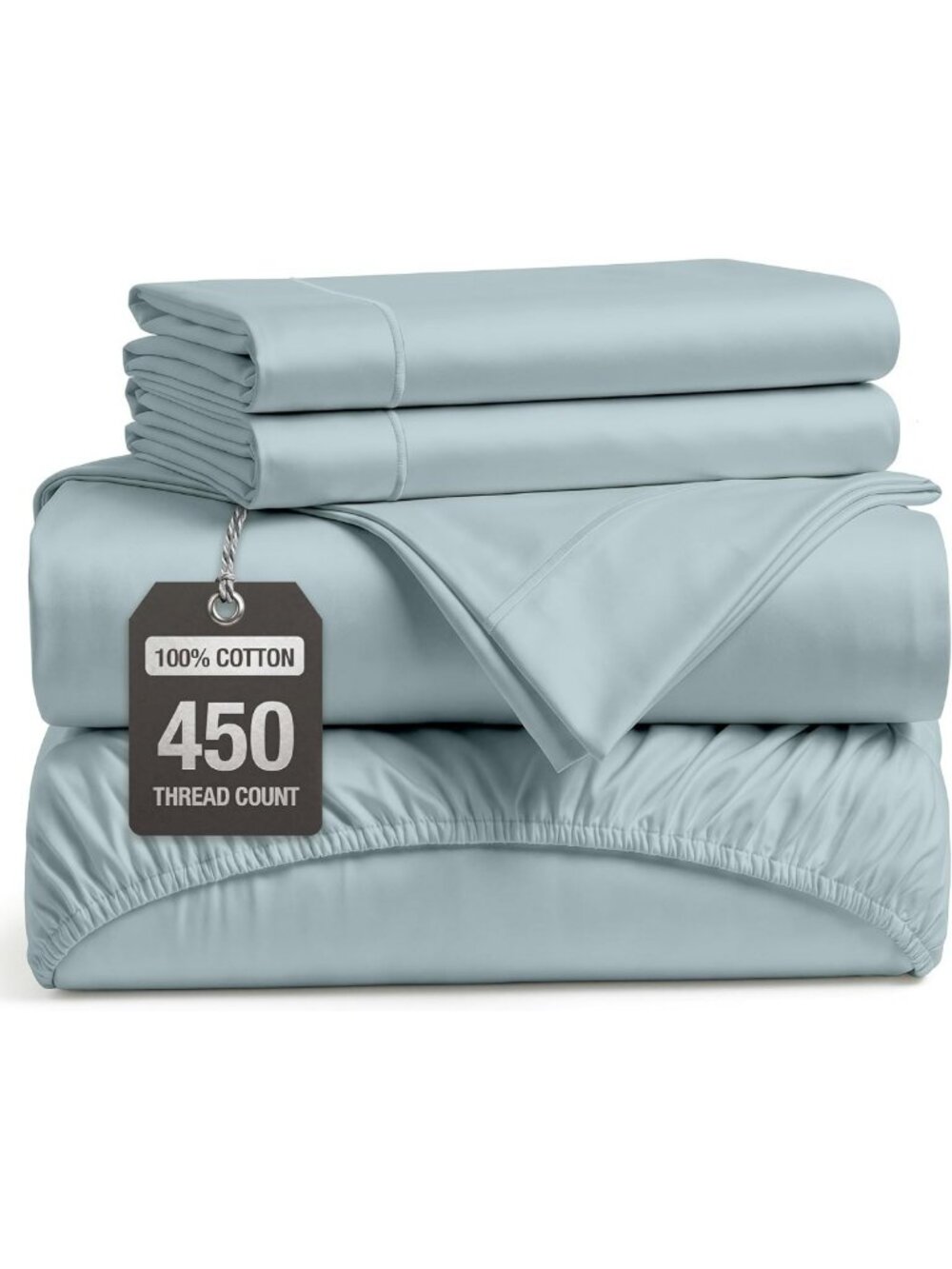 Silky Smooth 450TC Full Cotton Sheets Set - Soft Sateen Weave, French Blue